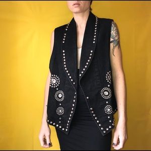 90s Black Denim Vest with Silver Vtg Vintage 1990s